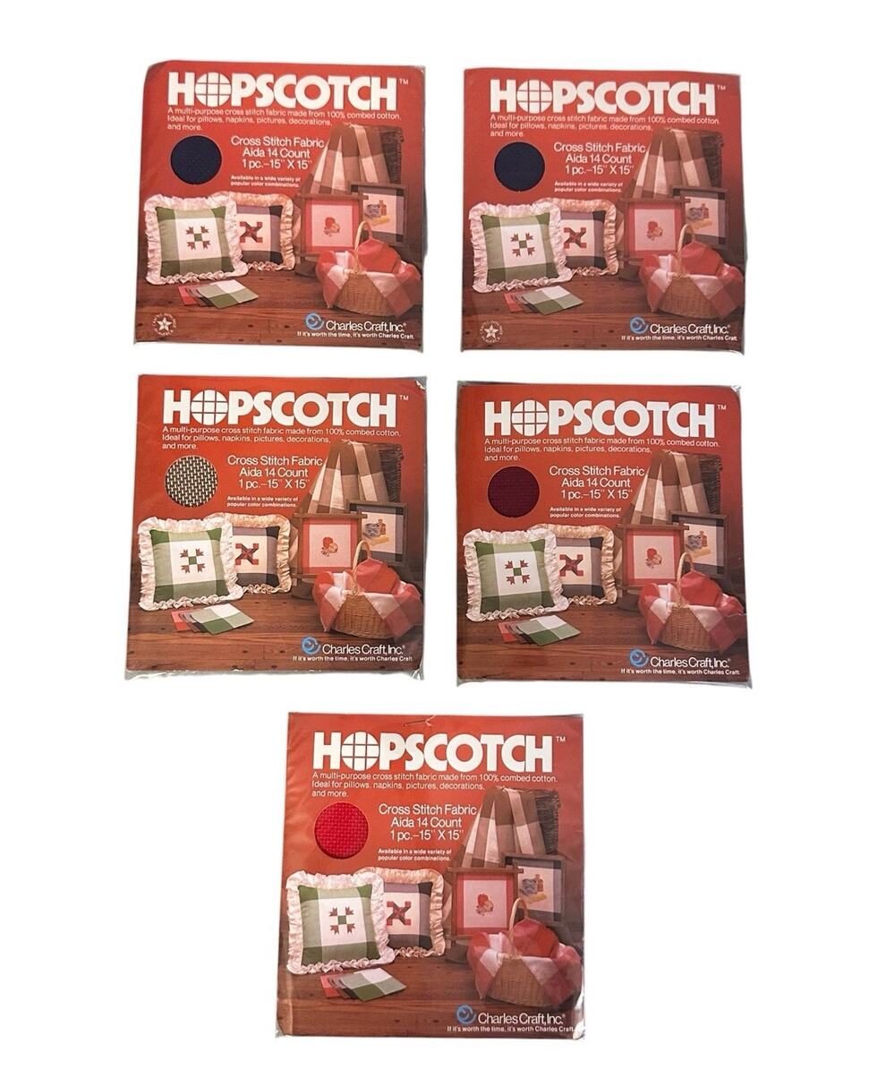 Charles Craft Lot of 5 Hopscotch Cross Stitch Fabric Aida 14 count 15" x 15"